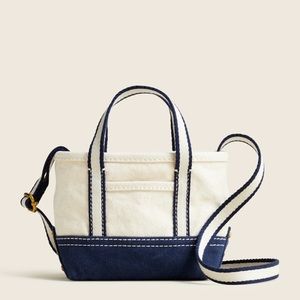 NWT J. Crew montauk tote navy off white cream canvas bag small mini